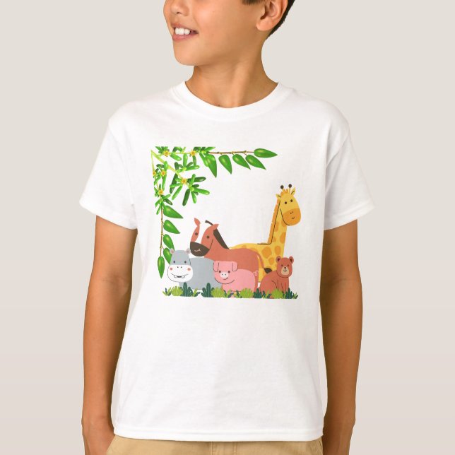 T-shirt Les mignons animaux caricaturaux dans la nature (Devant)