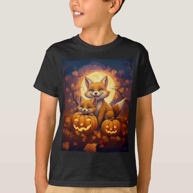 T-shirt Les mignons renards fêtent l'Halloween (Devant)