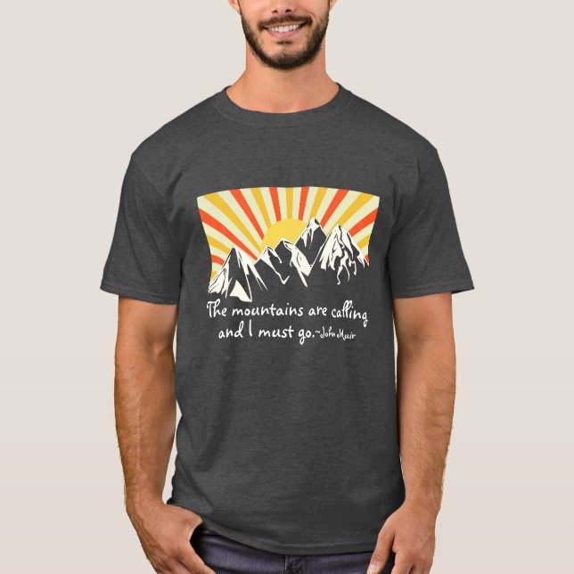 T-shirt Les Montagnes Appelent Retro Sunrise (Devant)