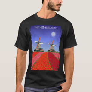 T-shirt Les moulins à vent minimaux Vintages de Pays-Bas T