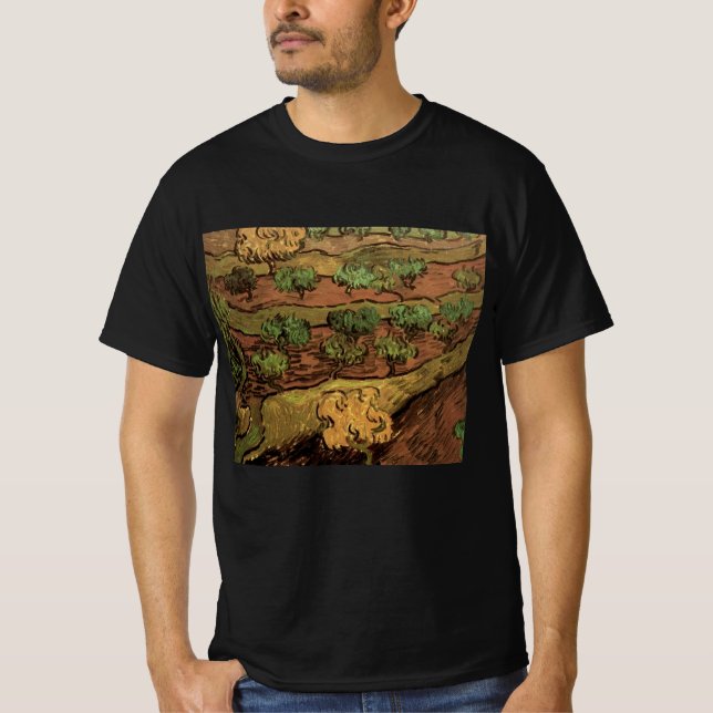 T-shirt Les oliviers de Van Gogh face à une pente d'une co (Devant)