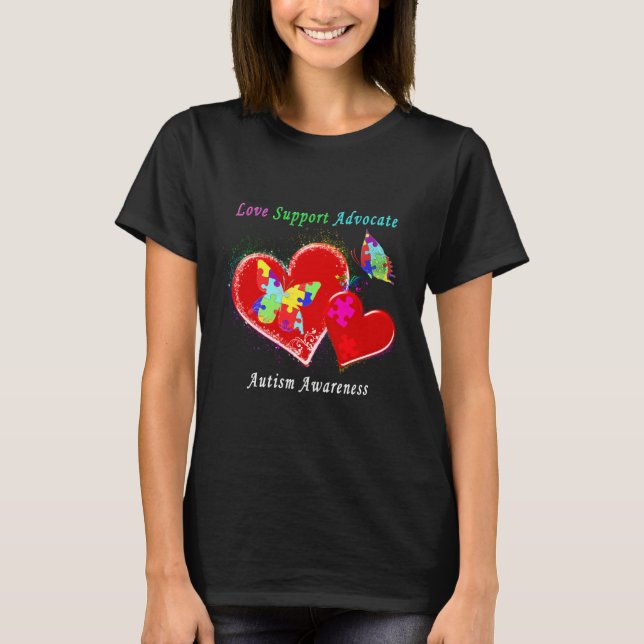 T-shirt Les papillons autistes dans les coeurs (Devant)