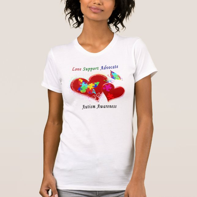 T-shirt Les papillons autistes dans les coeurs (Devant)