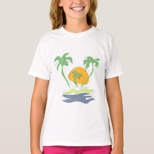 T-shirt Les paysages de plage tropicaux de l'île. Palmier