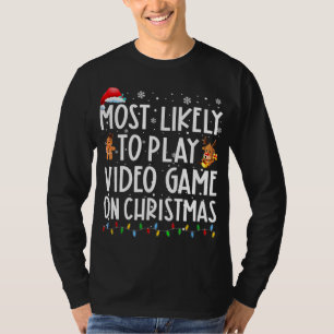 T-shirt Les Plus Probables À Jouer Jeu Vidéo Sur Noël Père