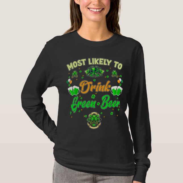 T-shirt Les Plus Probables De Boire De La Bière Verte Fami (Devant)