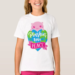 T-shirt Les Plushies aiment la paix   Cute Kawaii Coeur Te