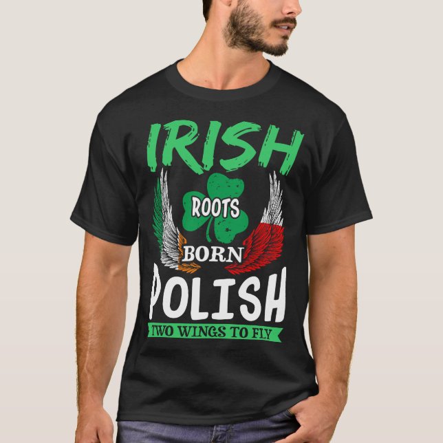 T-shirt Les Racines Irlandaises Nées En Pologne Deux Ailes (Devant)