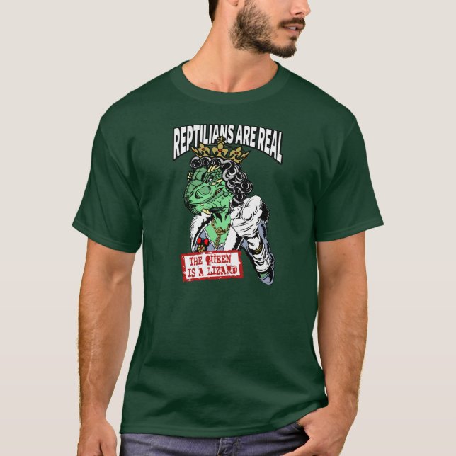 T-shirt Les Reptilians sont vrais - la Reine est un lézard (Devant)