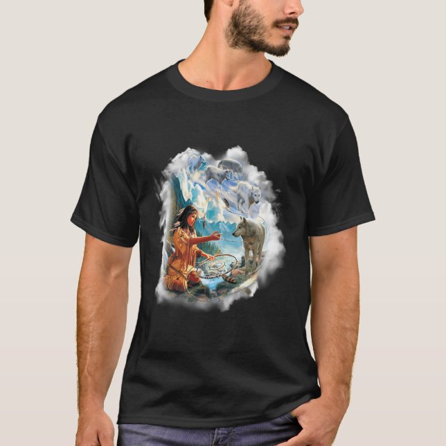 T-shirt Les Rêves Des Montagnards D'Amérindiens Wolf (Devant)