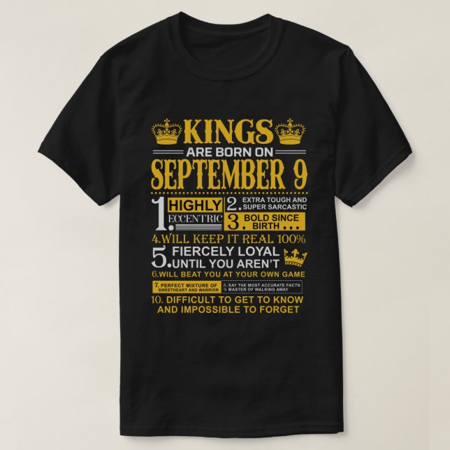 T-shirt Les Rois Sont Nés Le 9 Septembre (Design devant)