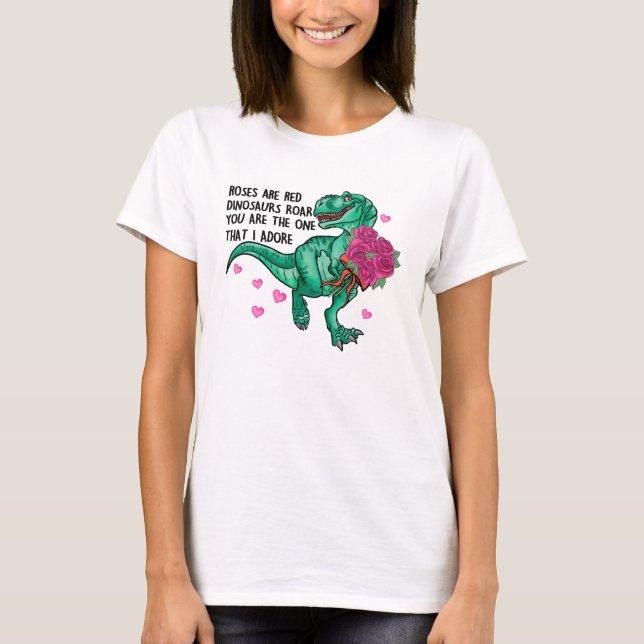 T-shirt Les roses sont Red Funny Dinosaur Saint Valentin (Devant)