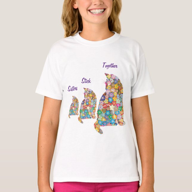 T-shirt Les Soeurs Stick Ensemble 3 Kittens Kitty Chats Fl (Devant)
