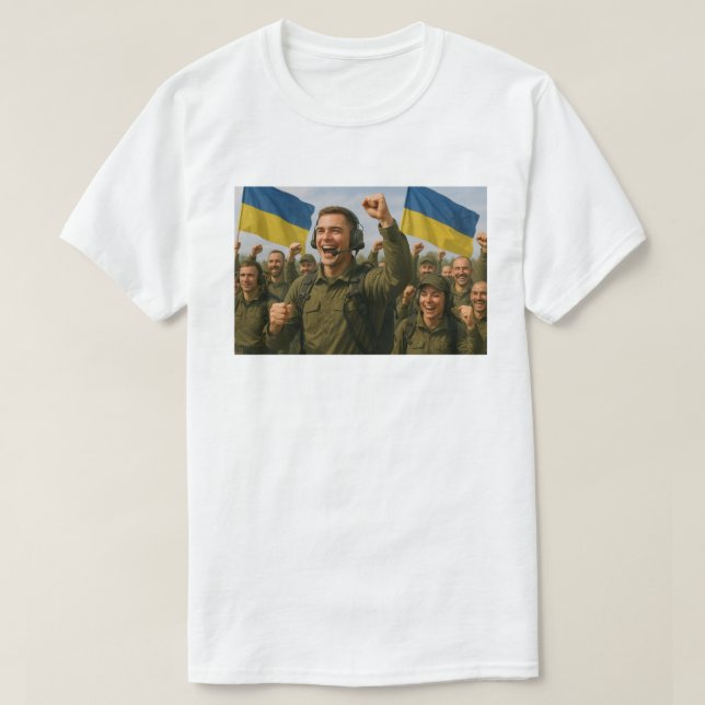 T-shirt Les soldats ukrainiens célèbrent la victoire ensem (Design devant)
