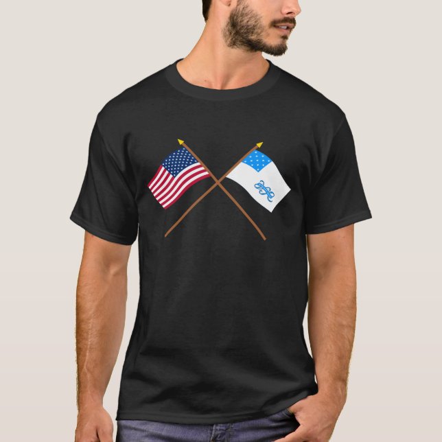 T-shirt Les USA croisés et ęrs drapeaux de régiment d'Île (Devant)