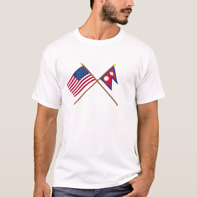 T-shirt Les USA et drapeaux croisés par Népal (Devant)