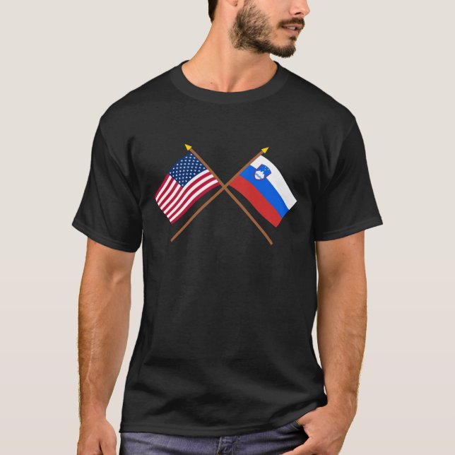 T-shirt Les USA et drapeaux croisés par Slovénie (Devant)