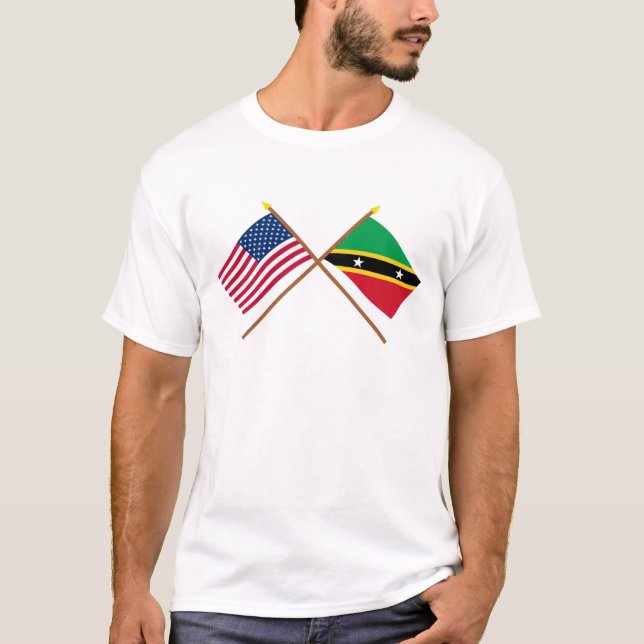 T-shirt Les USA et St Kitts et drapeaux croisés par Niévès (Devant)