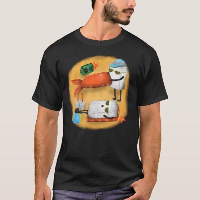 T-shirt Les vacances sur la plage de Sushi (Devant)