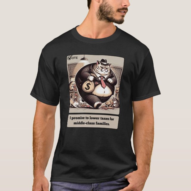 T-shirt Les vaches espiègles : Le Cat Crafty Politicien (Devant)