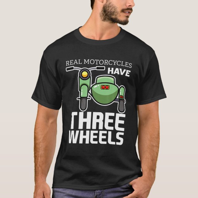 T-shirt Les Véritables Motos Ont Trois Roues Sidecar Drôle (Devant)