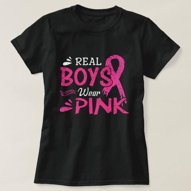 T-shirt Les vrais garçons portent le rose cancer du sein S (Design devant)