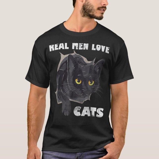T-shirt Les vrais hommes aiment les chats (Devant)