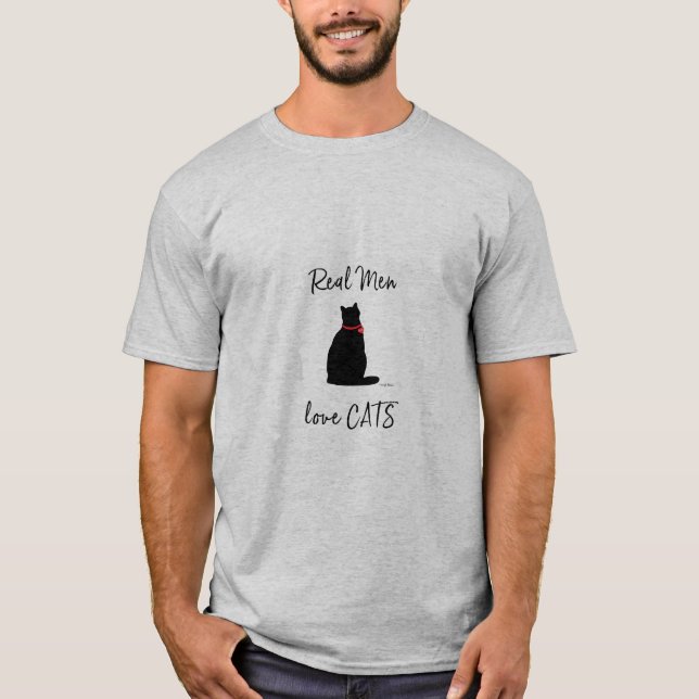 T-shirt Les vrais hommes aiment les chats. Chat, Cool (Devant)