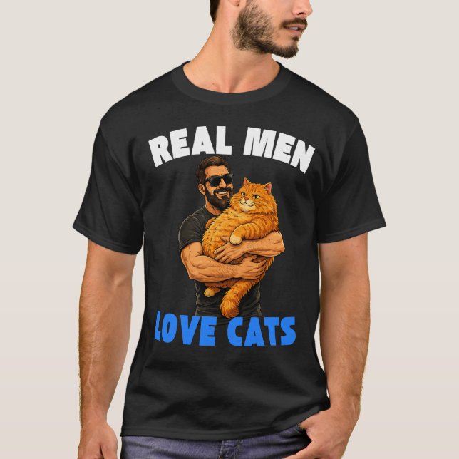 T-shirt Les vrais hommes aiment les chats, conception de c (Devant)
