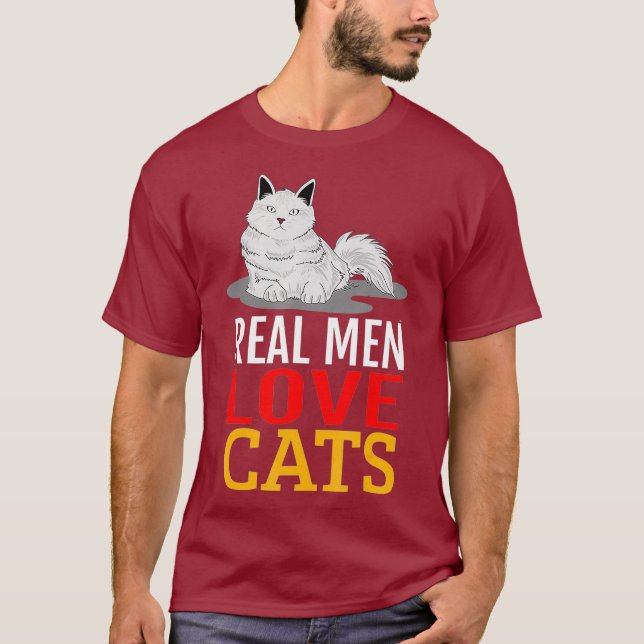 T-shirt Les vrais hommes aiment les chats Design (Devant)