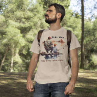 T-shirt Les vrais hommes poissons avec leurs enfants pêche