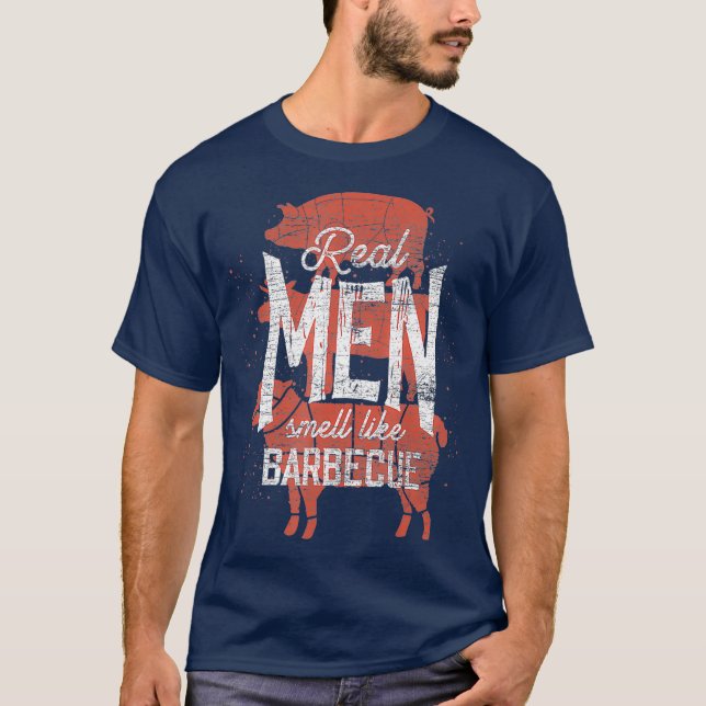 T-shirt Les vrais Hommes Sentent Comme Barbecue Fumée Vian (Devant)
