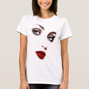 T-shirt Les yeux bleus les femmes font face aux lèvres rou