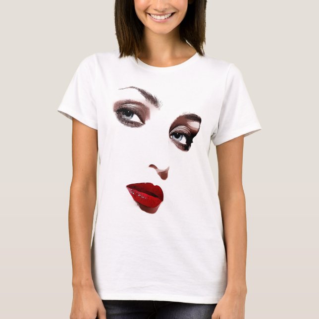 T-shirt Les yeux bleus les femmes font face aux lèvres rou (Devant)