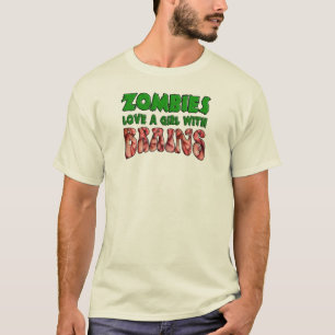 T-shirt Les zombis aiment une fille avec des cerveaux