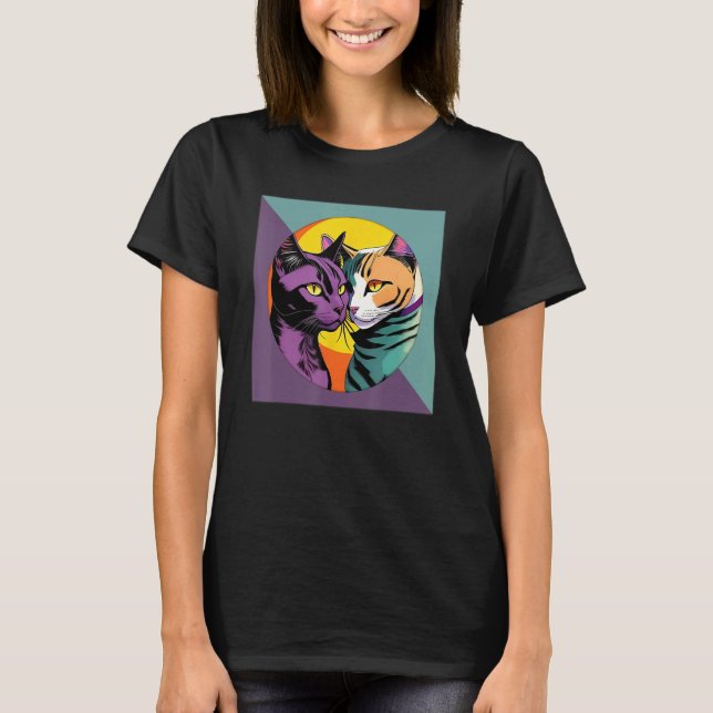 T-shirt Lesbian Cat  LGBT Retro (Devant)