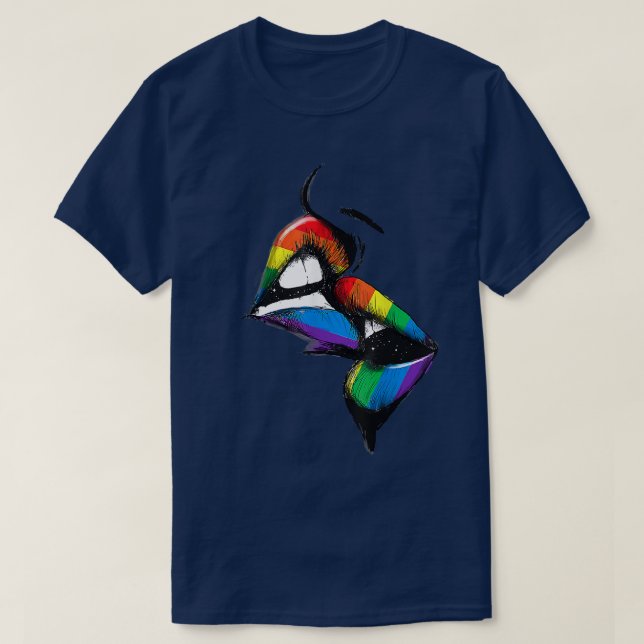 T-shirt Lesbian Lips Kissing Rainbow Gay pride Drapeau LGB (Design devant)