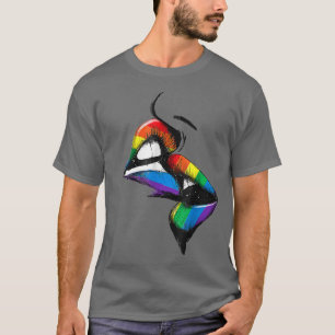 T-shirt Lesbian Lips Kissing Rainbow Gay pride Drapeau LGB