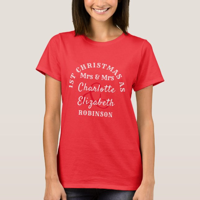 T-shirt Lesbian Newly Met 1er Noël Comme Mme & Mme Cute (Devant)