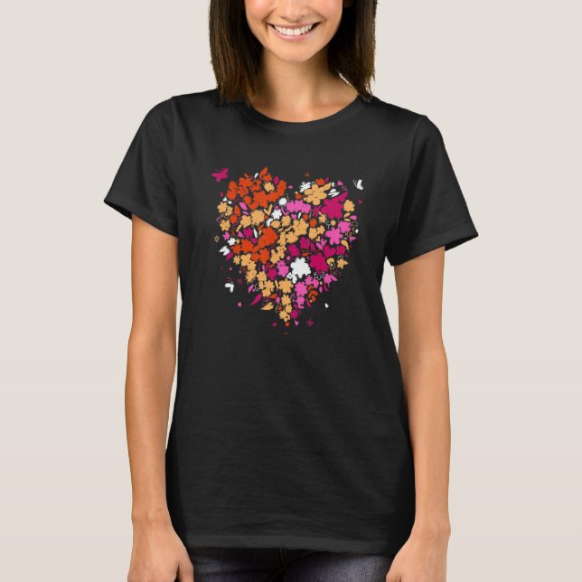 T-shirt Lesbian Pride Heart Femme Valentine's Day Discreet (Devant)