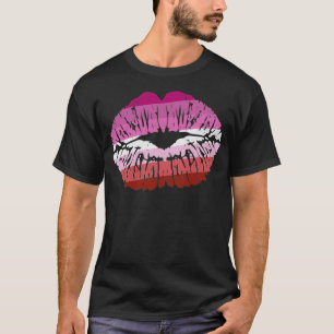 T-shirt Lesbian Pride Lips Baiser Butch Gay Tomboy Drapeau