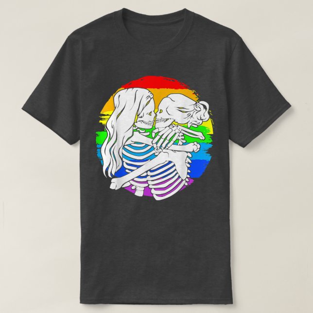 T-shirt Lesbian Skeleton Couple Lesbian Pride Pour Hallowe (Design devant)