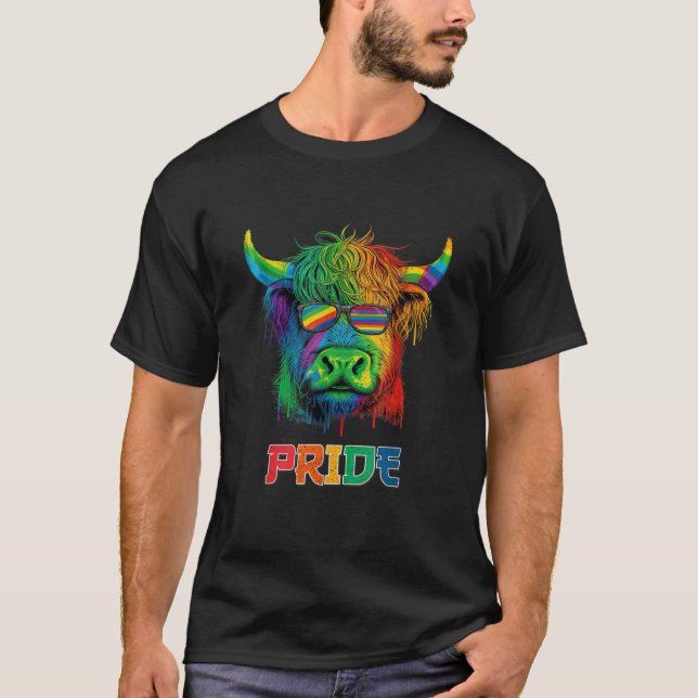 T-shirt Lesbienne LGBT Gay pride Scottish Highland Cow T S (Devant)