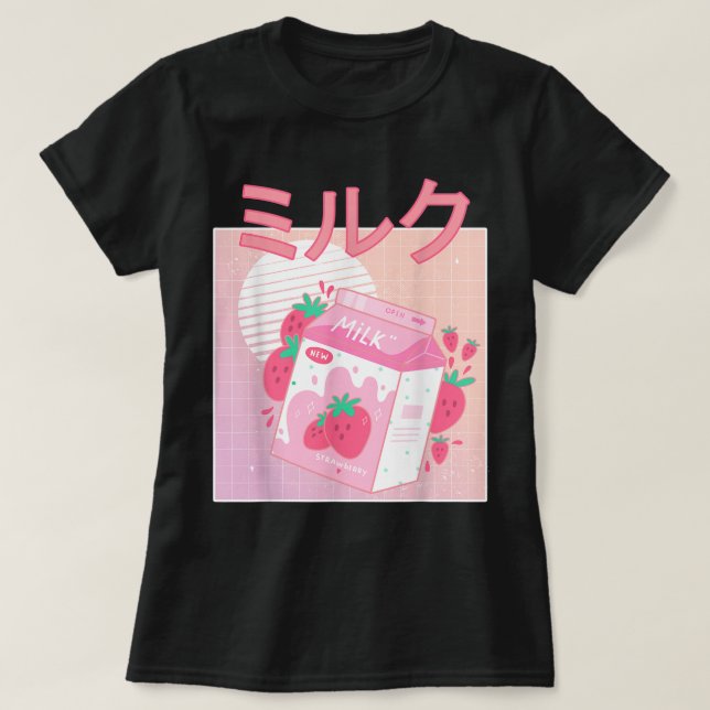 T-shirt L'esthétique du lait de fraise Kawaii (Design devant)