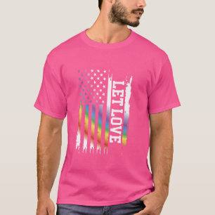 T-shirt Let Love United States Distressed Rainbow w US Fla