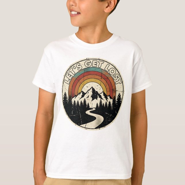 T-shirt Let’s Get Lost Retro Mountain Adventure Outdoor (Devant)