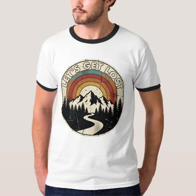 T-shirt Let’s Get Lost Retro Mountain Adventure Outdoor (Devant)