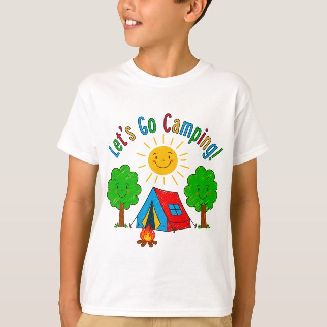 T-shirt Let’s Go Camping Kids Drawing Design (Devant)