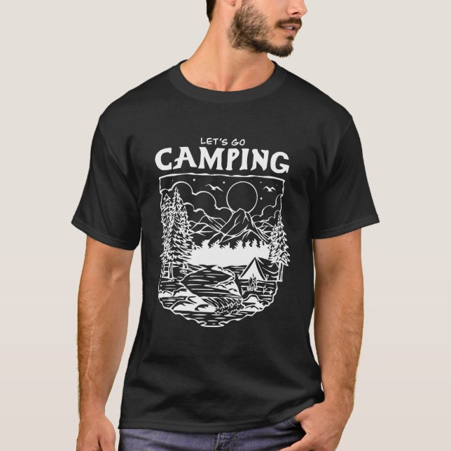 T-shirt Let’s Go Camping – Retro Outdoor Adventure Nature  (Devant)
