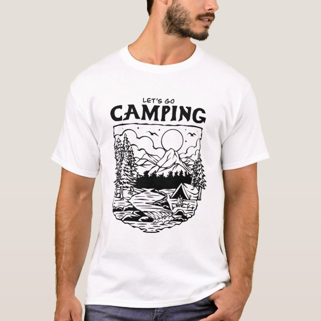 T-shirt Let’s Go Camping – Retro Outdoor Adventure Nature  (Devant)
